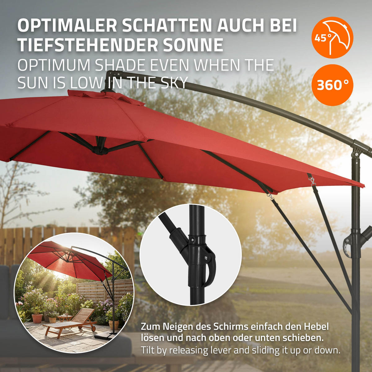 AMPELSCHIRM Ø 300 cm in Rot aus Aluminium - Rot, Metall (300/300cm) - ML-DESIGN