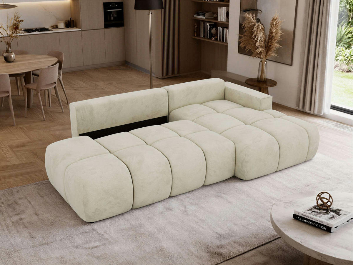 ECKSOFA LORAN L Beige Velvet - Rechts - Beige/Schwarz, Kunststoff/Textil (292/170cm) - MKS