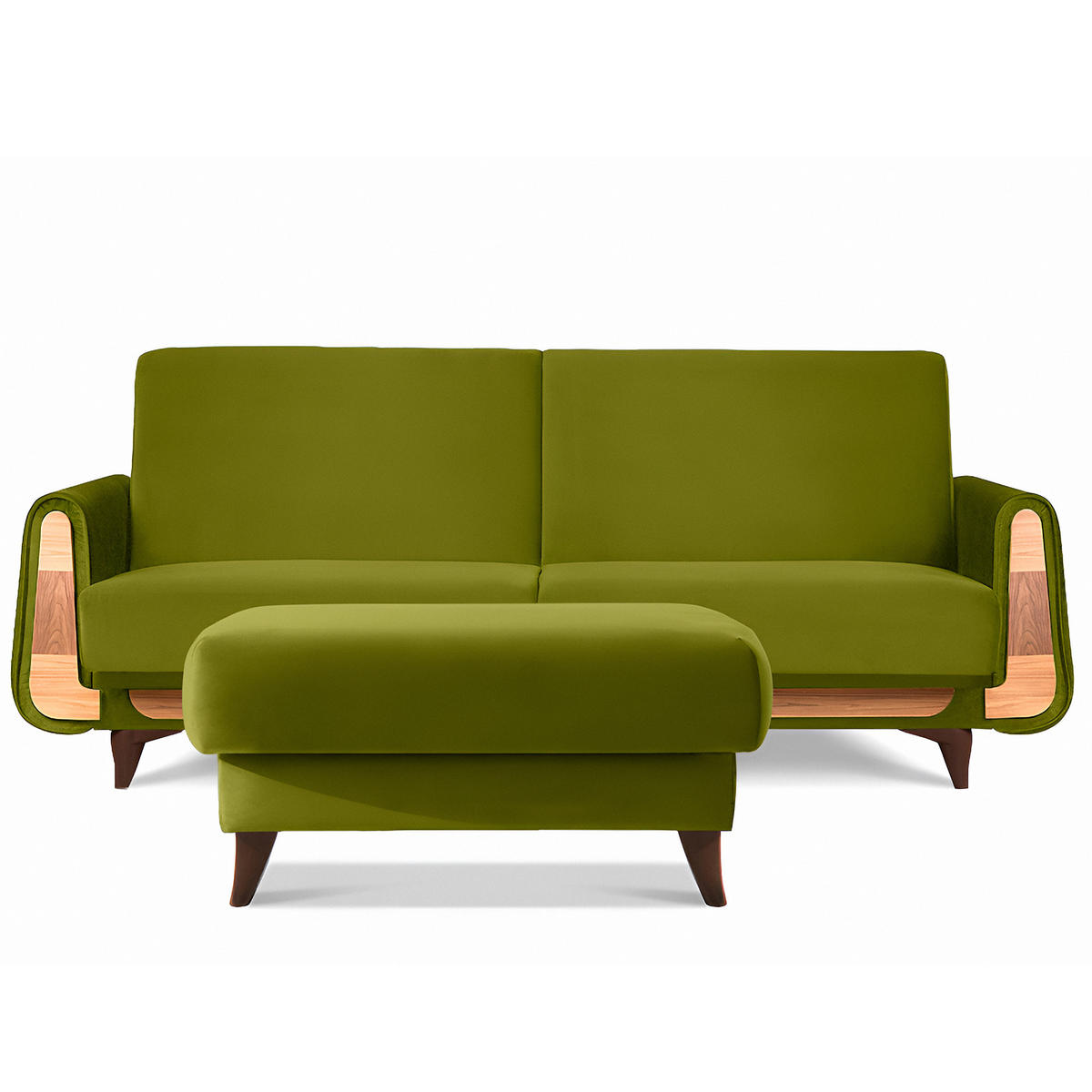 HOCKER GUSTAVO Velours, Olivgrün - Olivgrün, Holz/Holzwerkstoff (92/49/92cm) - KONSIMO®