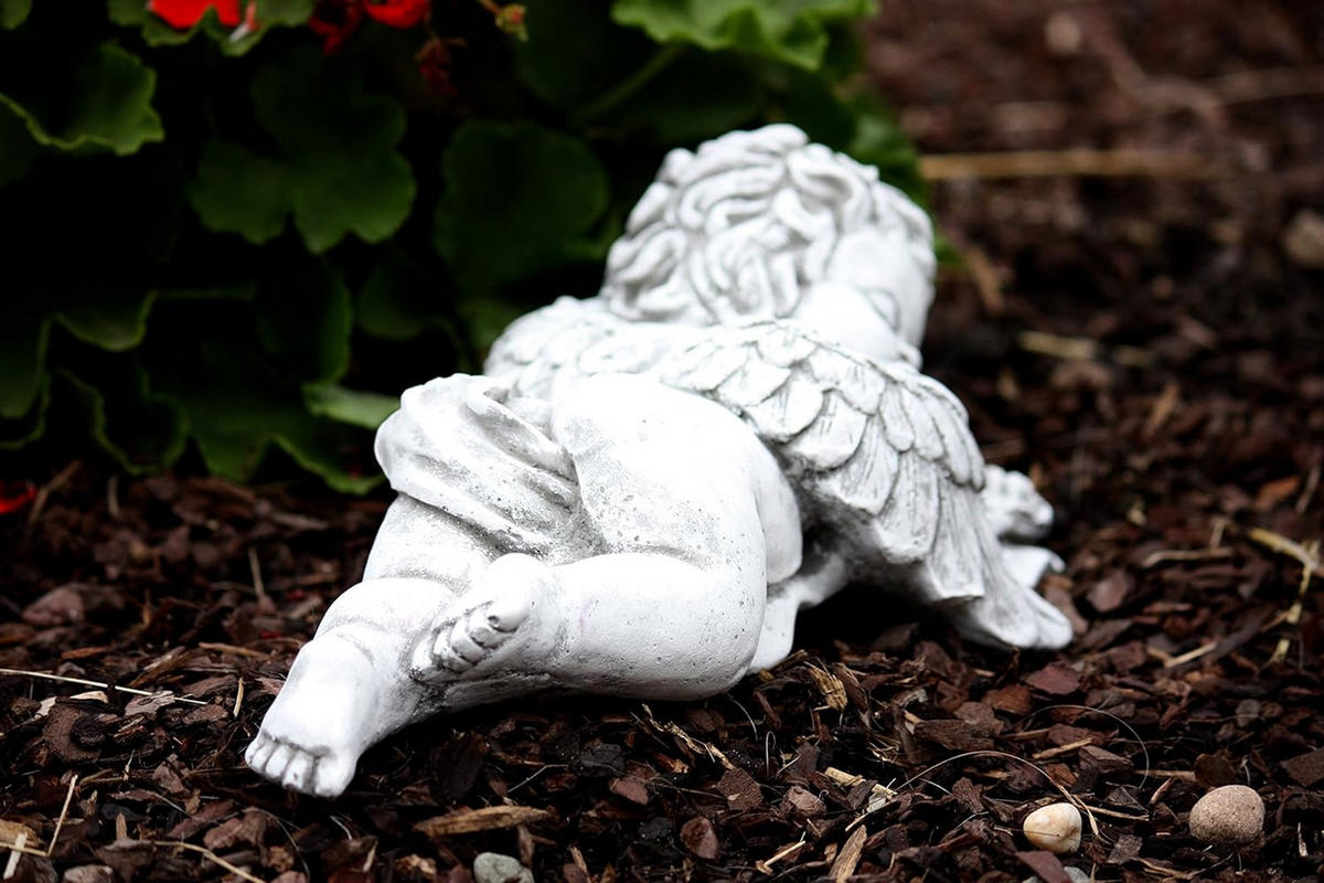 STEINFIGUR Engel liegend mit Flügel, Frostfest - Grau, Stein (33/11/17cm) - stoneandstyle