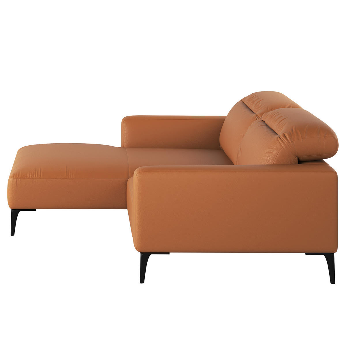 1,5-SITZER ECKSOFA mit Longchair - Cognac/Schwarz, Leder/Metall (232/180cm) - home24