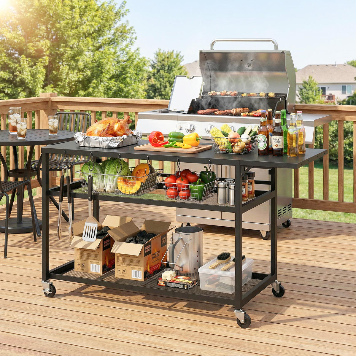GRILLWAGEN DE-13882 klappbar mit 3 Ebenen Schwarz - Schwarz, Metall (48.5/82/133cm) - ComfortXL