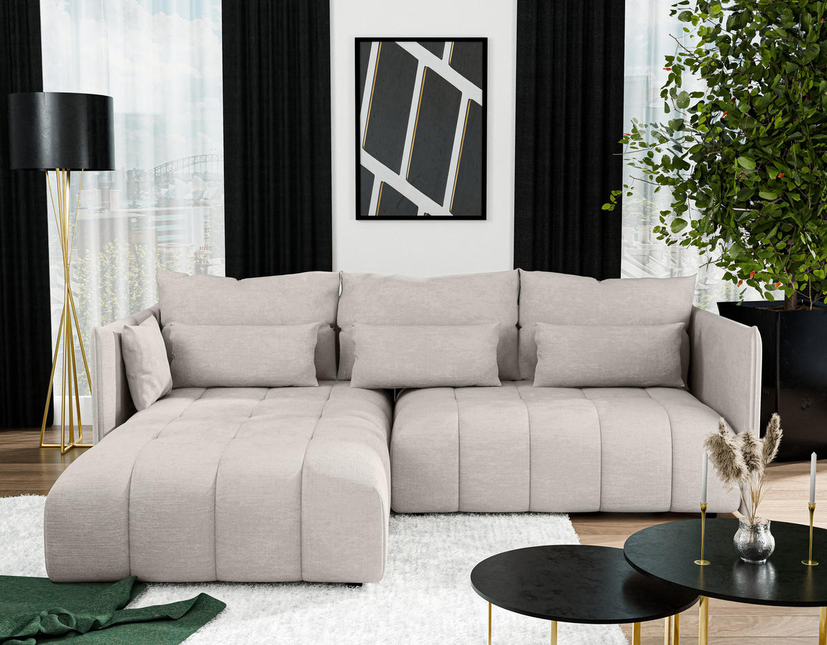 ECKSOFA L Form Gaziante Beige 245/182/83 cm – mit Bettkasten - Beige/Schwarz, Kunststoff/Textil (245/182cm) - AX Living