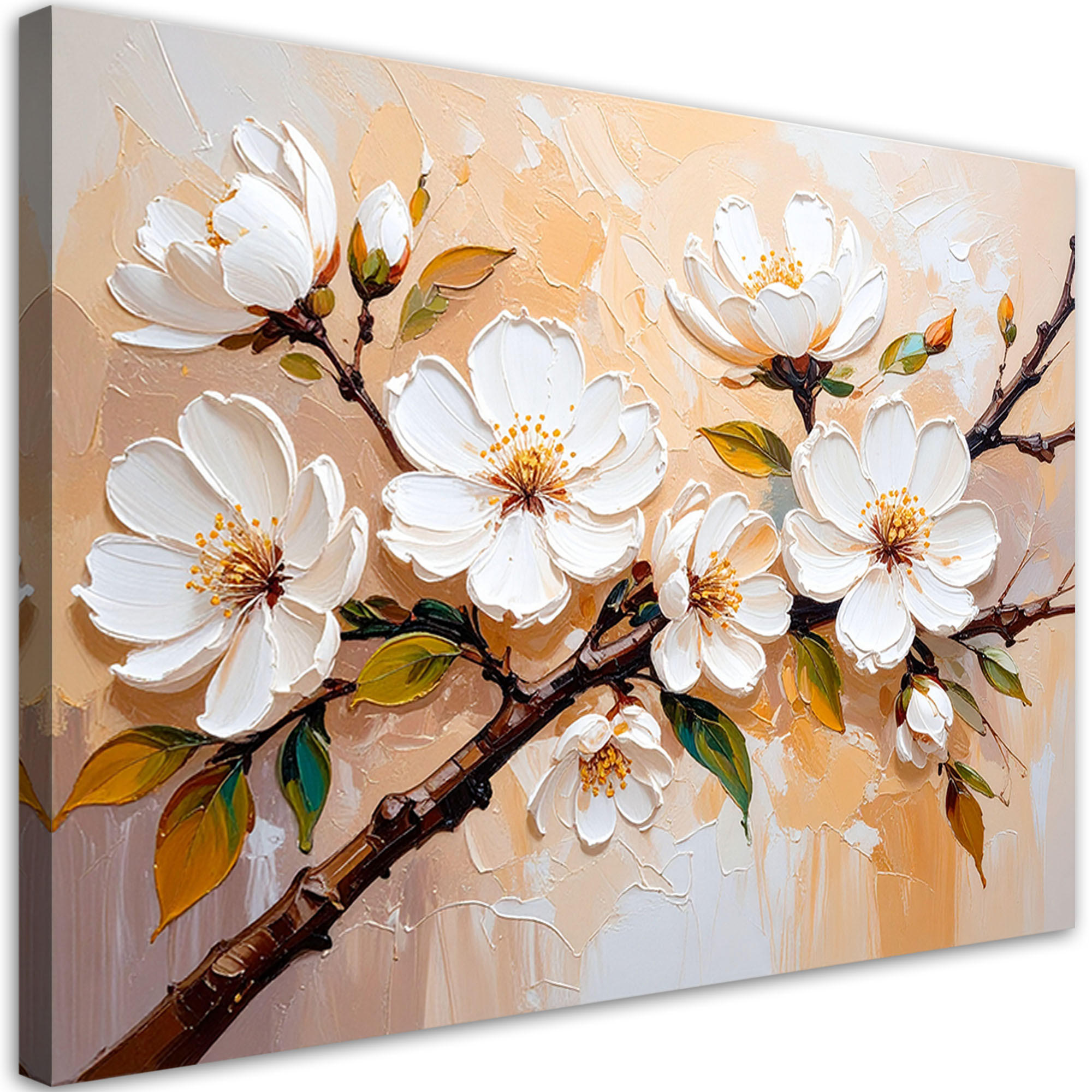 LEINWANDBILD Cremefarbene Blumen in Ölfarbe 60x40cm - Beige, Textil (60/40cm) - Feeby