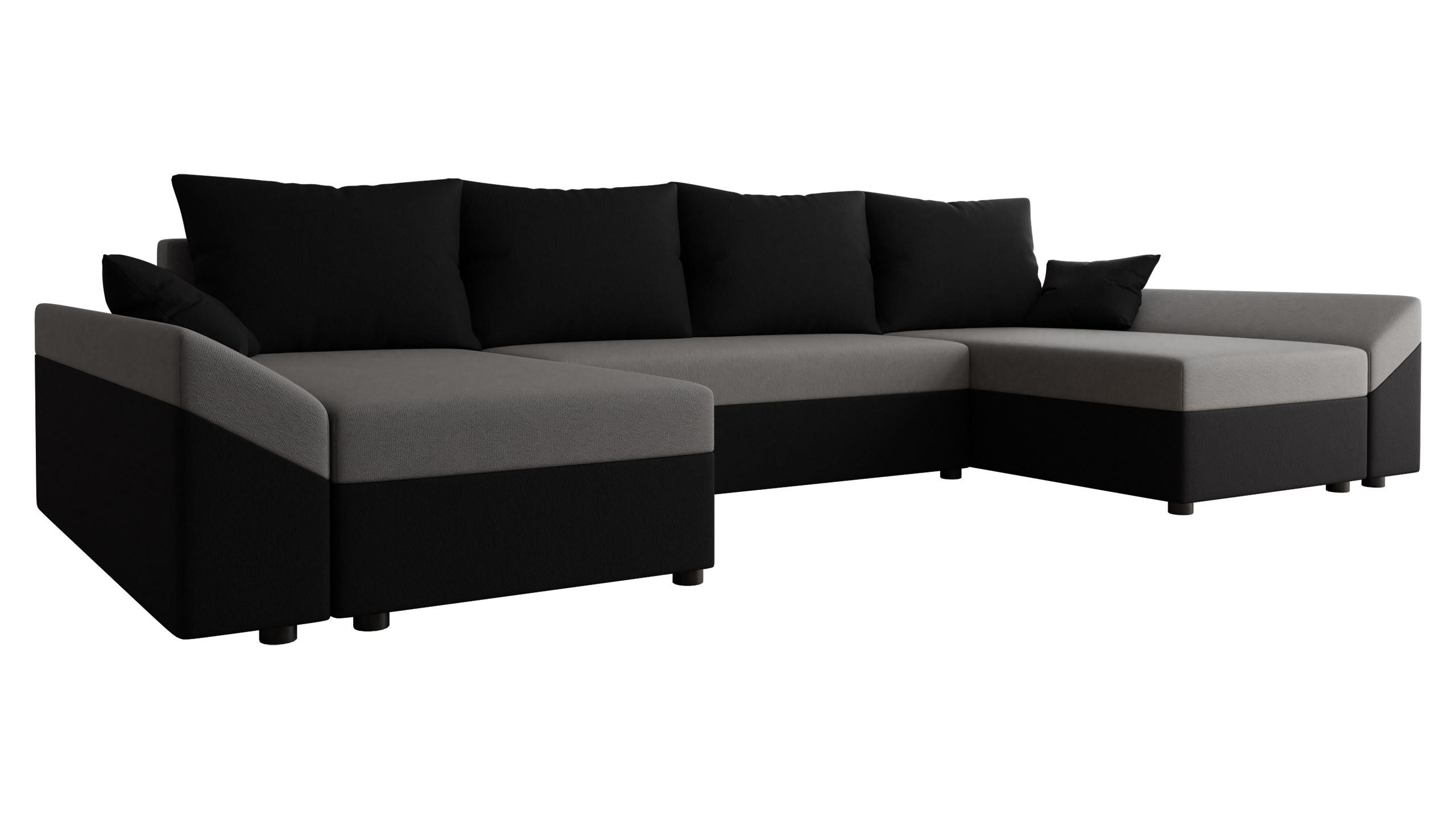 WOHNLANDSCHAFT Dante U - Schwarz/Grau, Holz/Kunststoff (310/82/140cm) - MIRJAN24