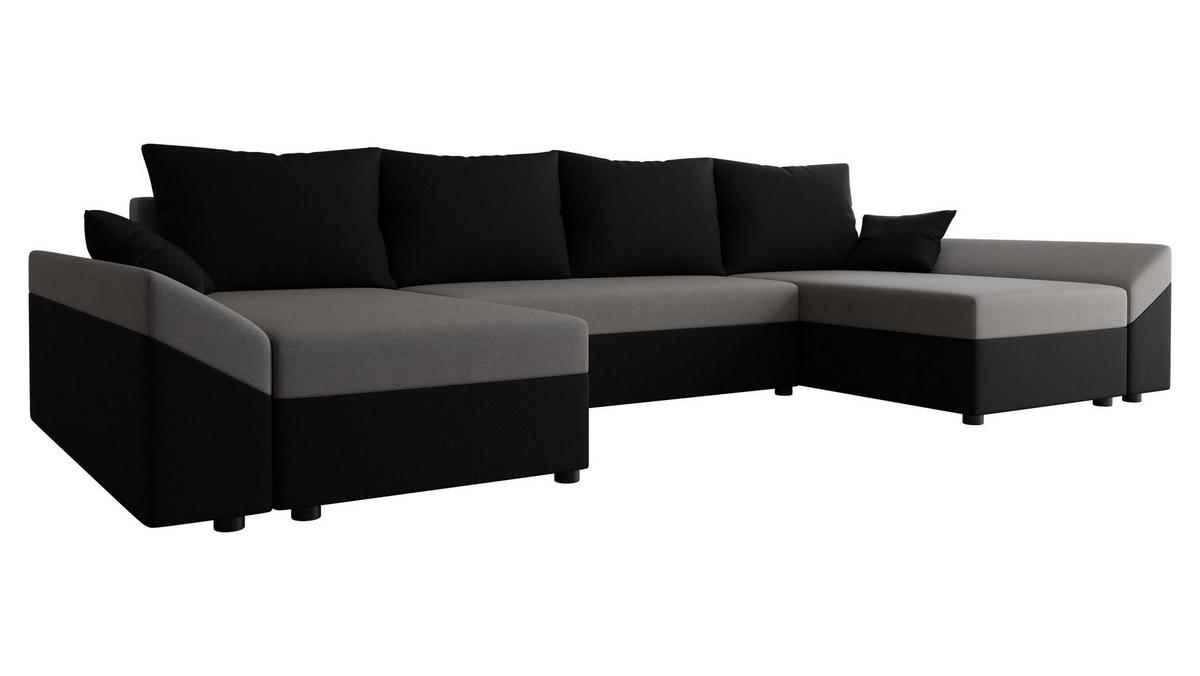 WOHNLANDSCHAFT Dante U - Schwarz/Grau, Holz/Kunststoff (310/82/140cm) - MIRJAN24
