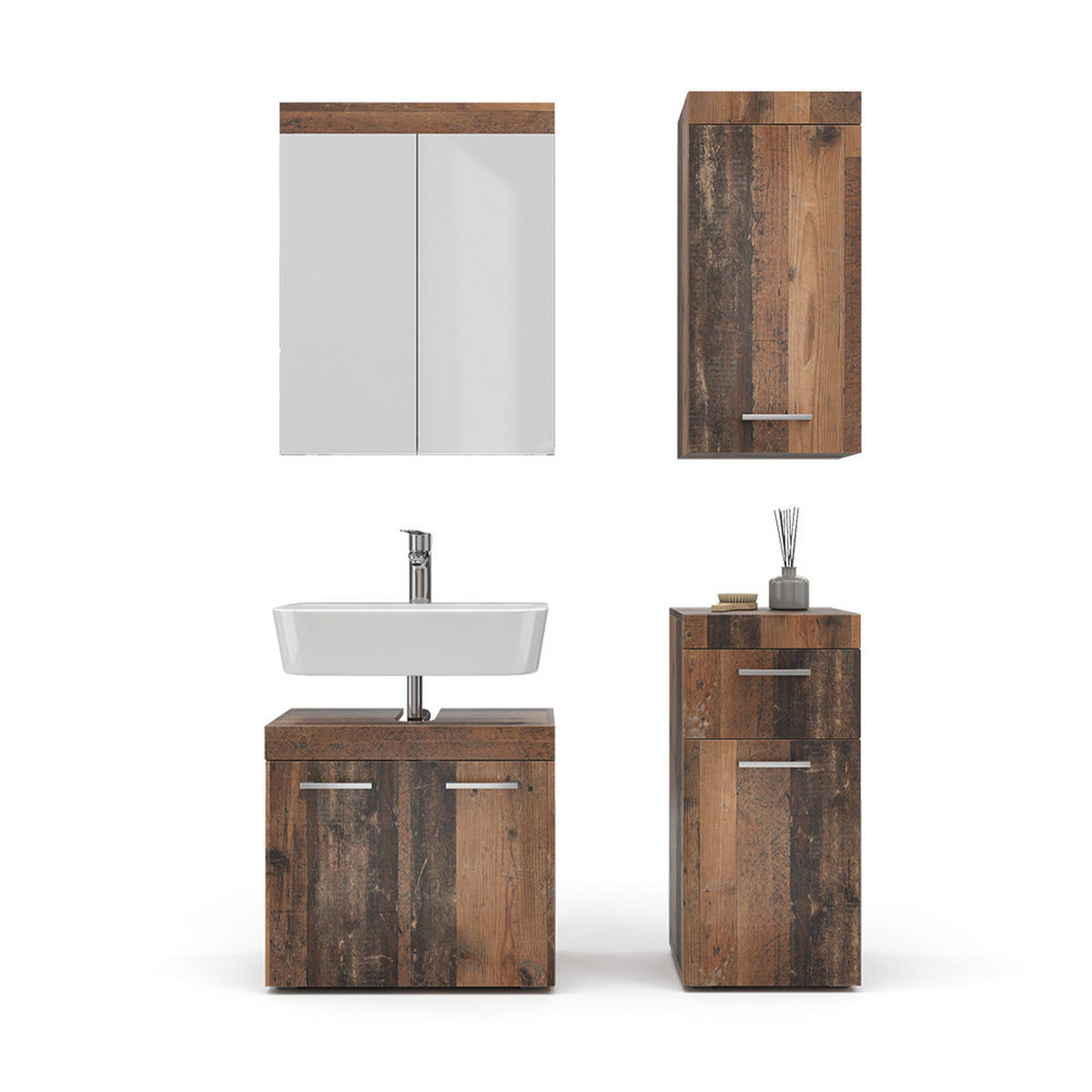 BADMÖBEL-SET Luna Oldstyle 4 Teile - Braun, Holzwerkstoff (60/56/34cm) - Vicco