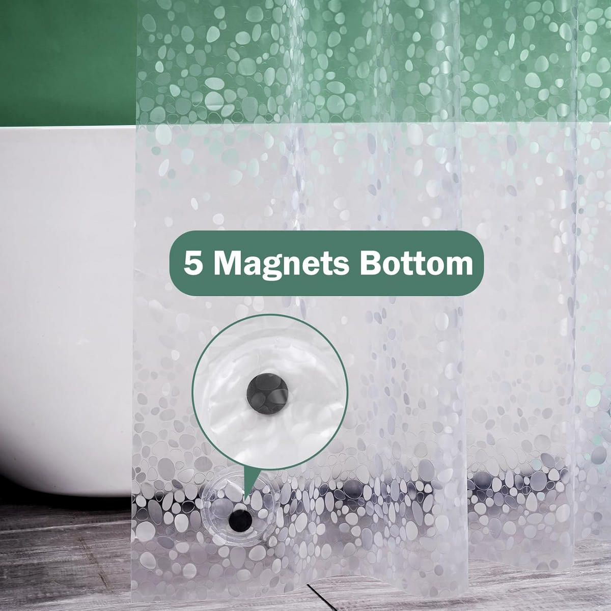 DUSCHVORHANG EVA robust wasserdicht schimmelresistent mit Magneten Muster - Weiß, Textil (180/180cm) - MCBOSON