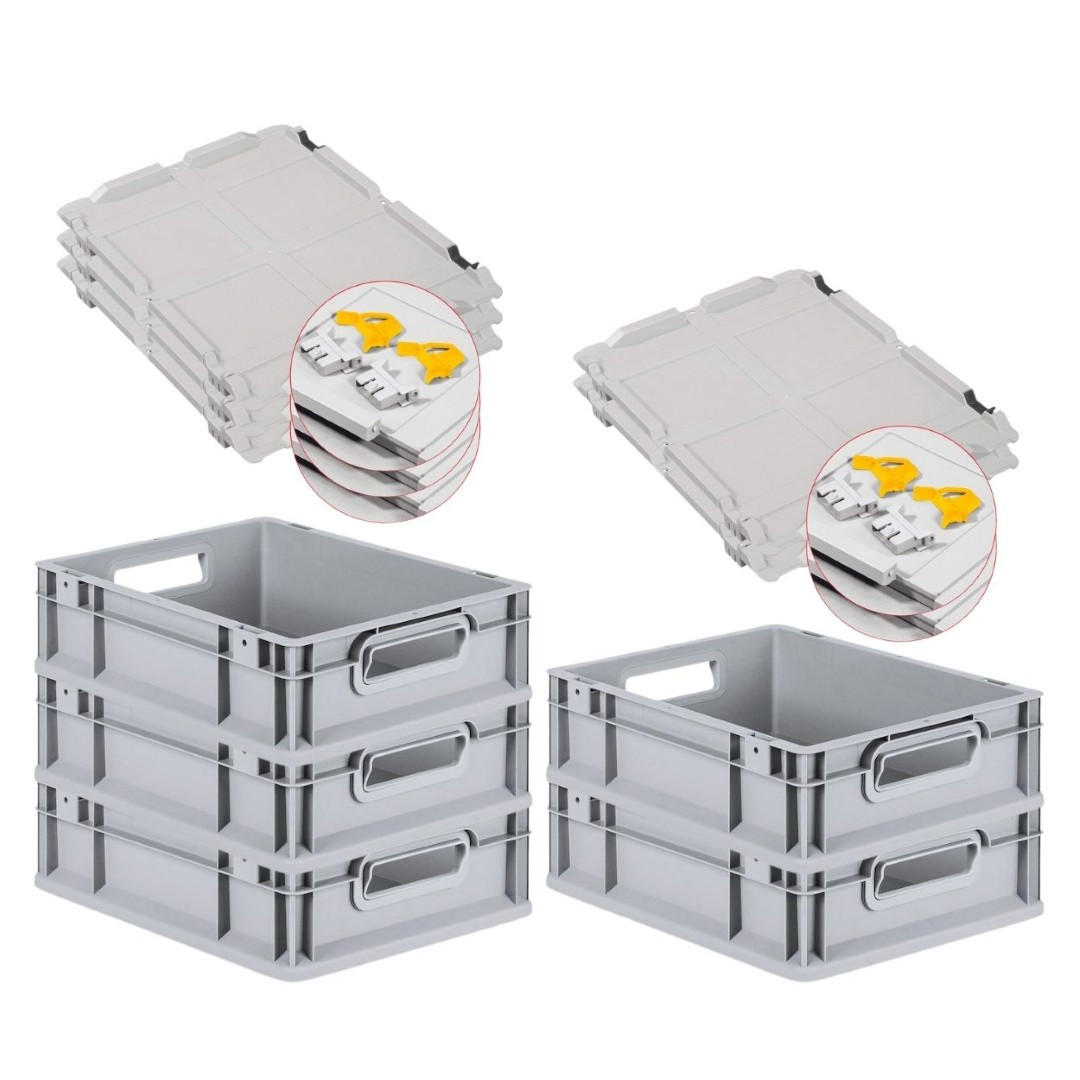 EUROBOX 5x Nextgen Economy Mit Scharnierdeckel Grau/Gelb Griffe Offen 11 Liter - Gelb, Kunststoff (30/12/40cm) - PROREGAL