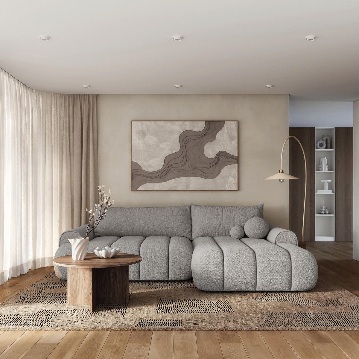 ECKSOFA Dandelino Hellgrau mit Bouclé-Bezug, rechts - Hellgrau/Schwarz, Kunststoff/Textil (172/271cm) - Selsey