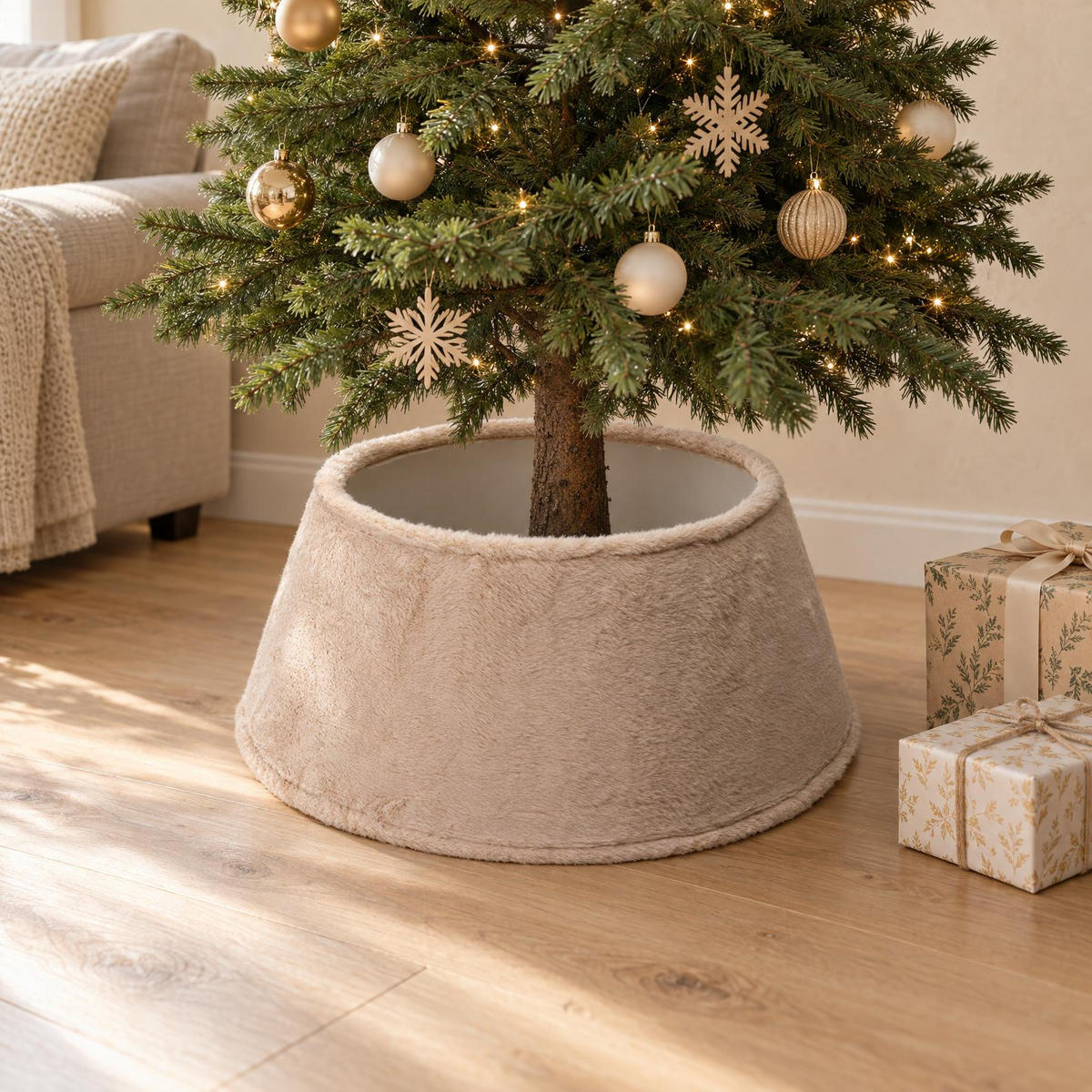 FELLTEPPICH unter den Weihnachtsbaum 55/55/23 cm - Beige, Textil (55/23/55cm) - Home Styling Collection