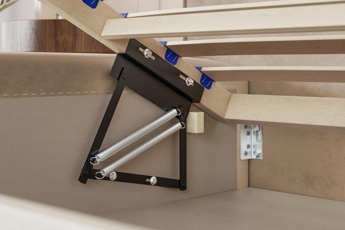 BETT 140x200 - Polsterbett mit Bettkasten und Holzrahmen - Modern Bett - Eleganter Catch-Me-Stoff - Kollektion Luna Maxi - Weiß - Weiß, Holz/Textil (140/200cm) - Alpi-Möbel