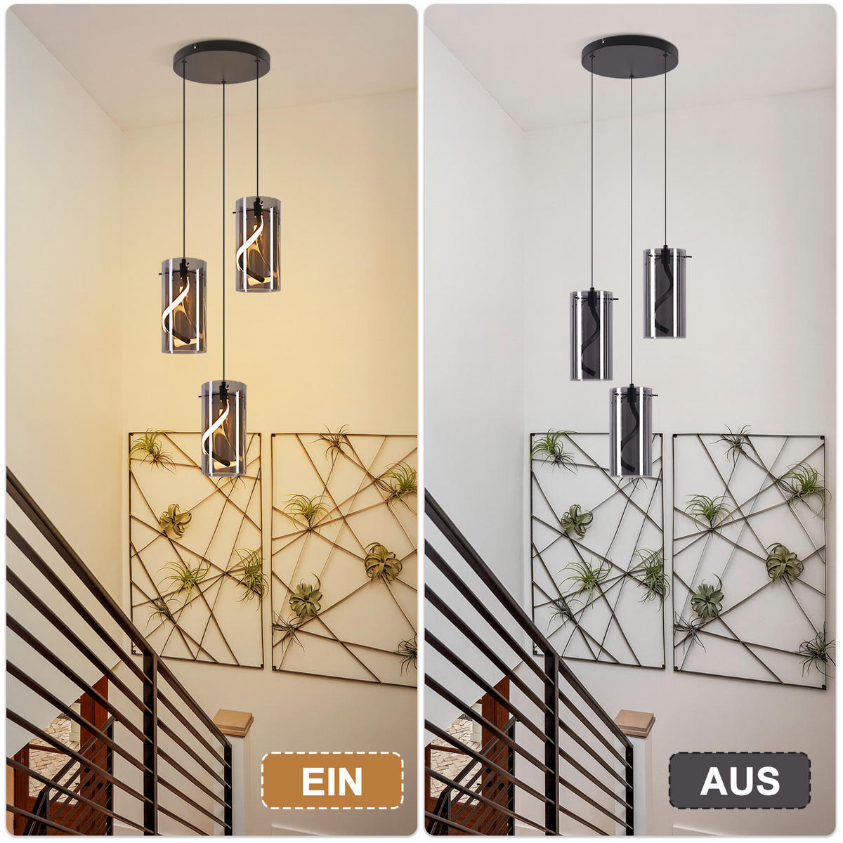 LED PENDELLEUCHTE Alistair 25/25/150 cm - Schwarz, Glas (25/25/150cm) - ZMH
