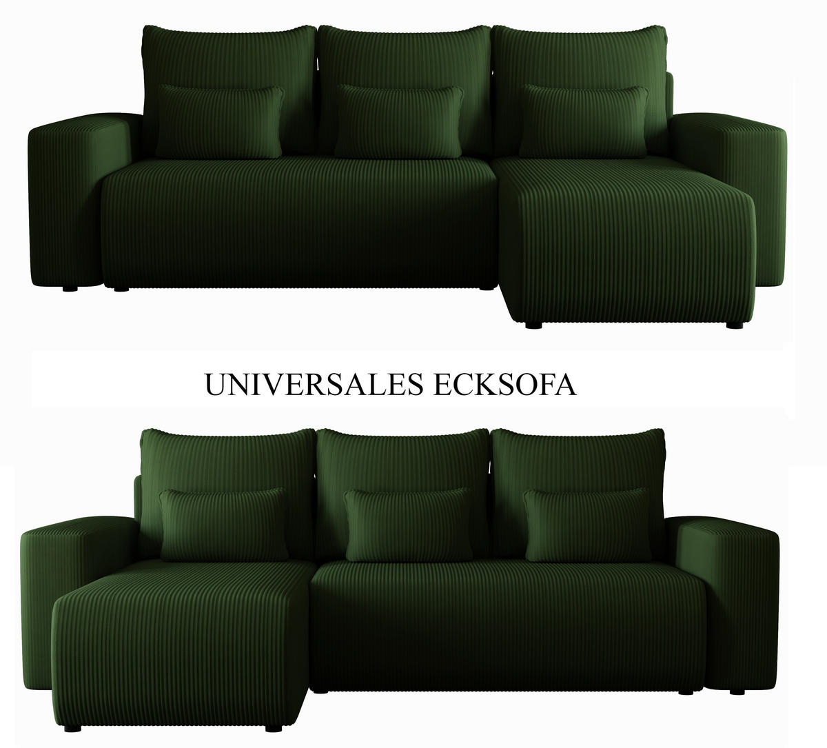 ECKSOFA Travis mit Bettkasten und Schlaffunktion, L-Form, Cord, Universal - Dunkelgrün, Holzwerkstoff (248/148cm) - 4ALL HOME