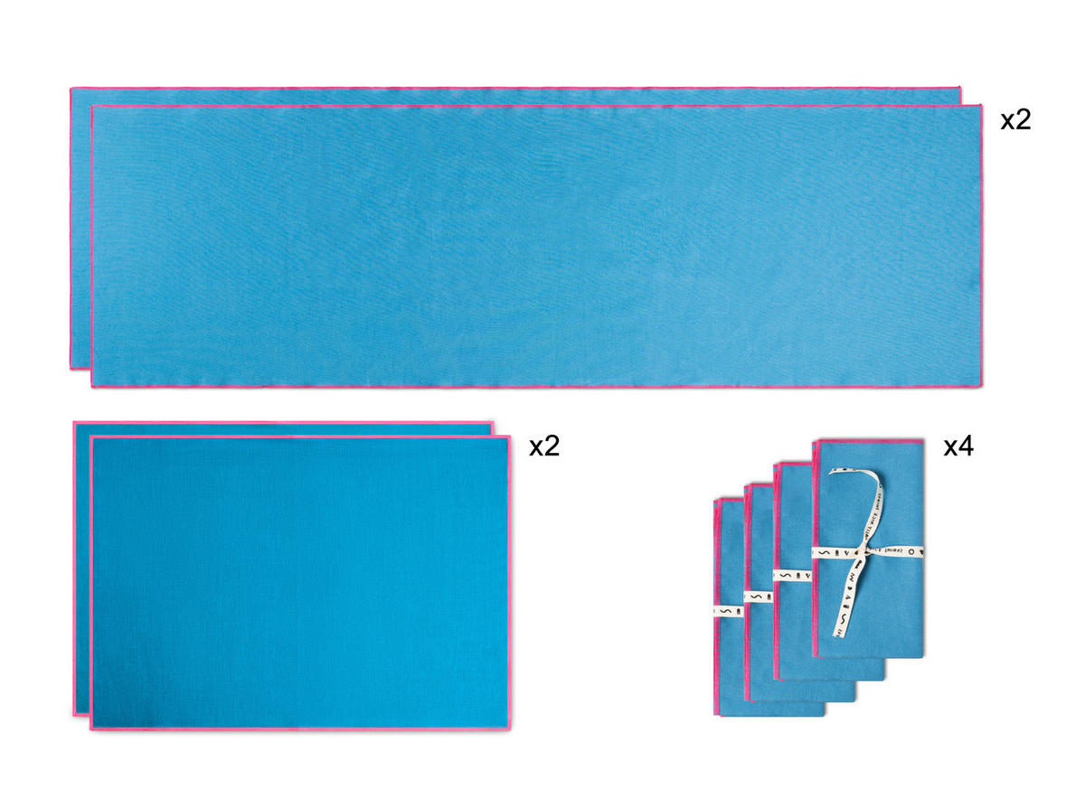 TISCHET 8-teilig, 100% Leinen, blau und lila SET CONTRAST EDGE - Blau, Textil (40/130cm) - RNT By Really Nice Things