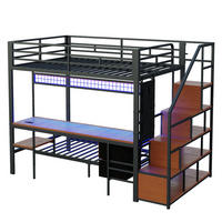 ETAGENBETT 140/200 cm DE-01501, in Schwarz, mit Schreibtisch, LED und Steckdosen - Schwarz, Metall (140/200cm) - ComfortXL