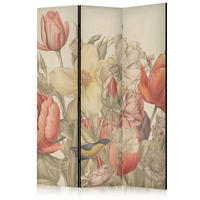 PARAVENT Einseitig Bedruckter 3-tlg 135x172 cm Retro Tulpen - Multicolor, Holz/Textil (135/172/3cm) - Muralo