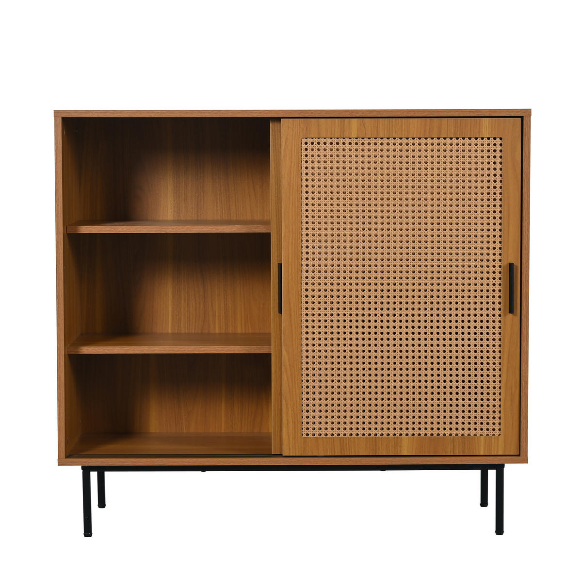 SIDEBOARD 100/37/90 cm mit 2 Schiebetüren in Walnuss & Rattan-Optik - Walnussfarben, Holzwerkstoff (100/90/37cm) - BEAOK