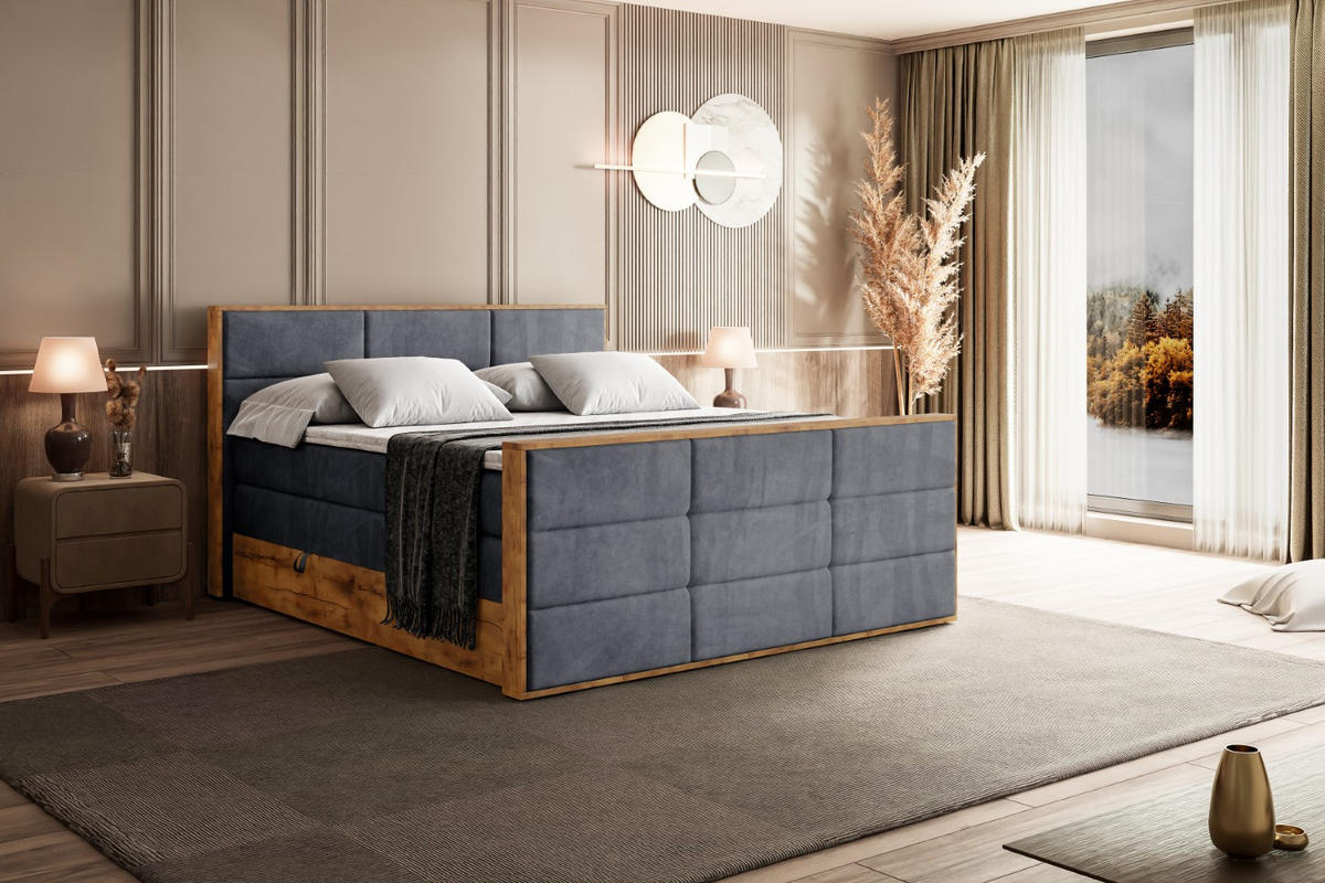 BOXSPRINGBETT mit Matratze H3|H4 und Lattenrost - LOLLI1-Z KING-160x200 - Dunkelgrau Casablanca - Dunkelgrau, Holzwerkstoff (160/200cm) - ALTDECOR