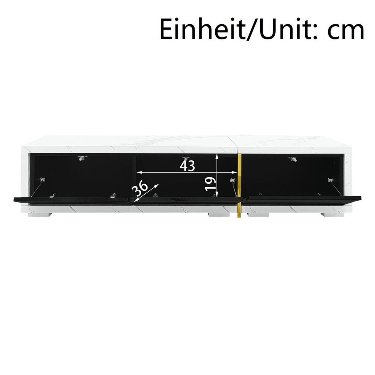 TV-SCHRANK Modern variable Länge 140-260cm drehbar Weiß-Schwarz Marmoroptik - Weiß, Holz (51.4/30.5/62.2cm) - FLIEKS