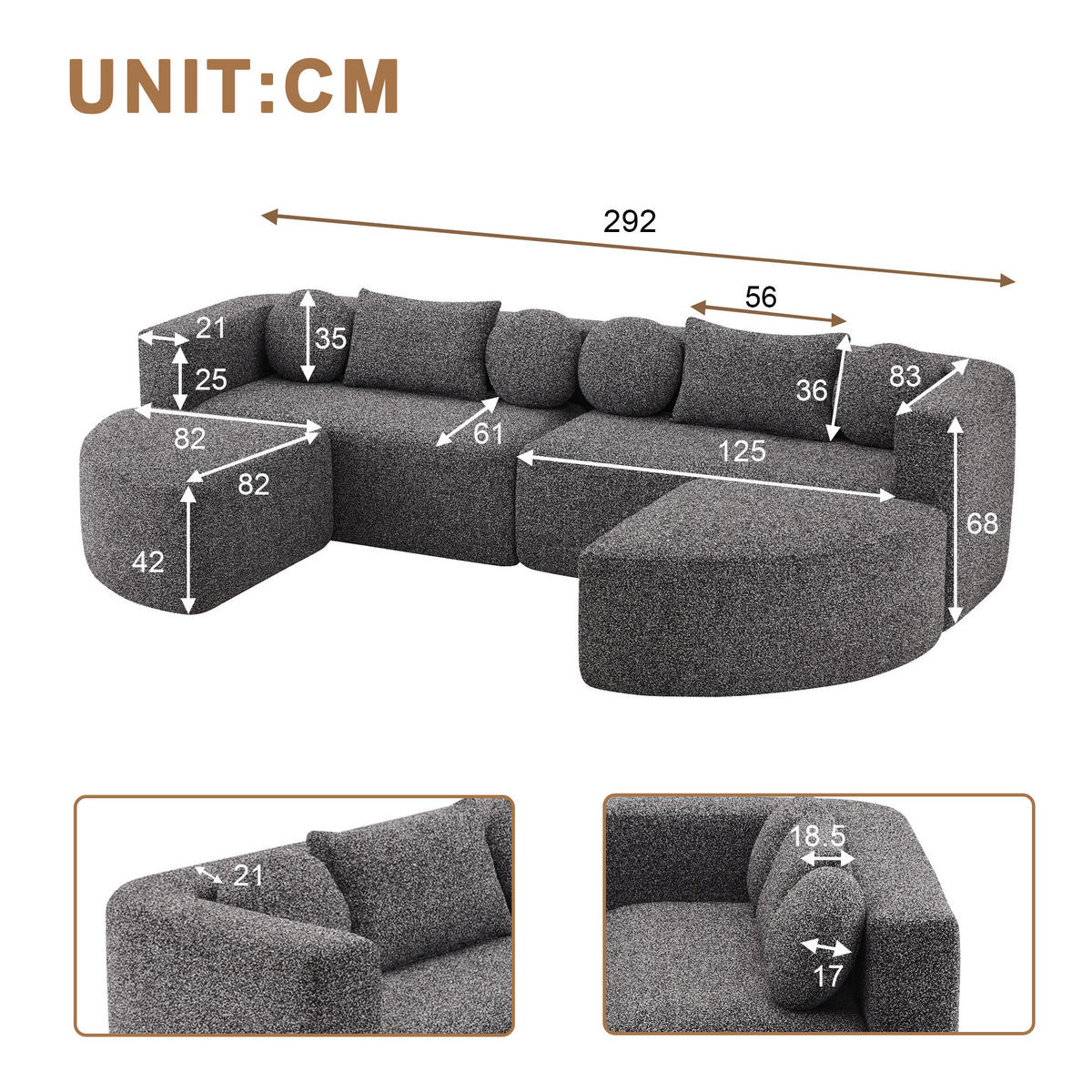 SCHLAFSOFA Schwarz Cloud Couch Chenille Schlaffunktion 292cm - Schwarz, Textil (165/68/292cm) - FLIEKS