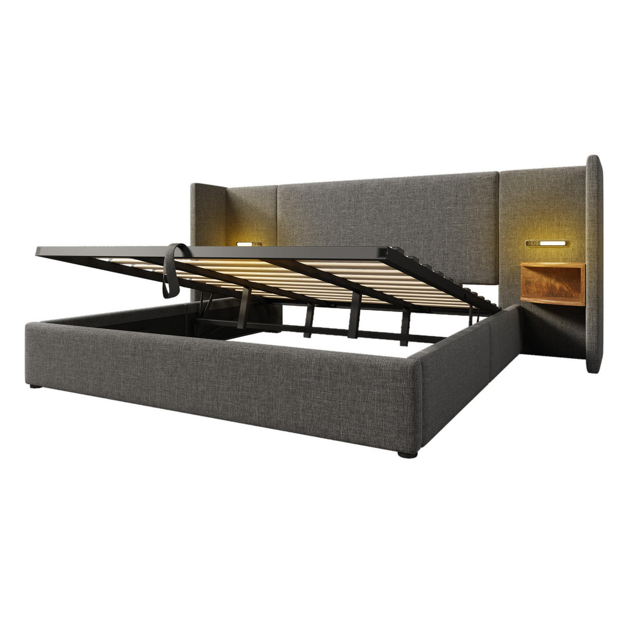 POLSTERBETT 180/200 cm Grau aus Leinen mit Stauraum - Grau, Textil (180/200cm) - OKMYHOME