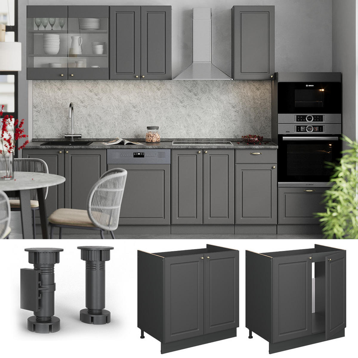 SKŘÍŇKA POD DŘEZ Fame-Line Anthrazit-Gold Landhaus - antracitová, kompozitní dřevo (80/82/60cm) - Vicco