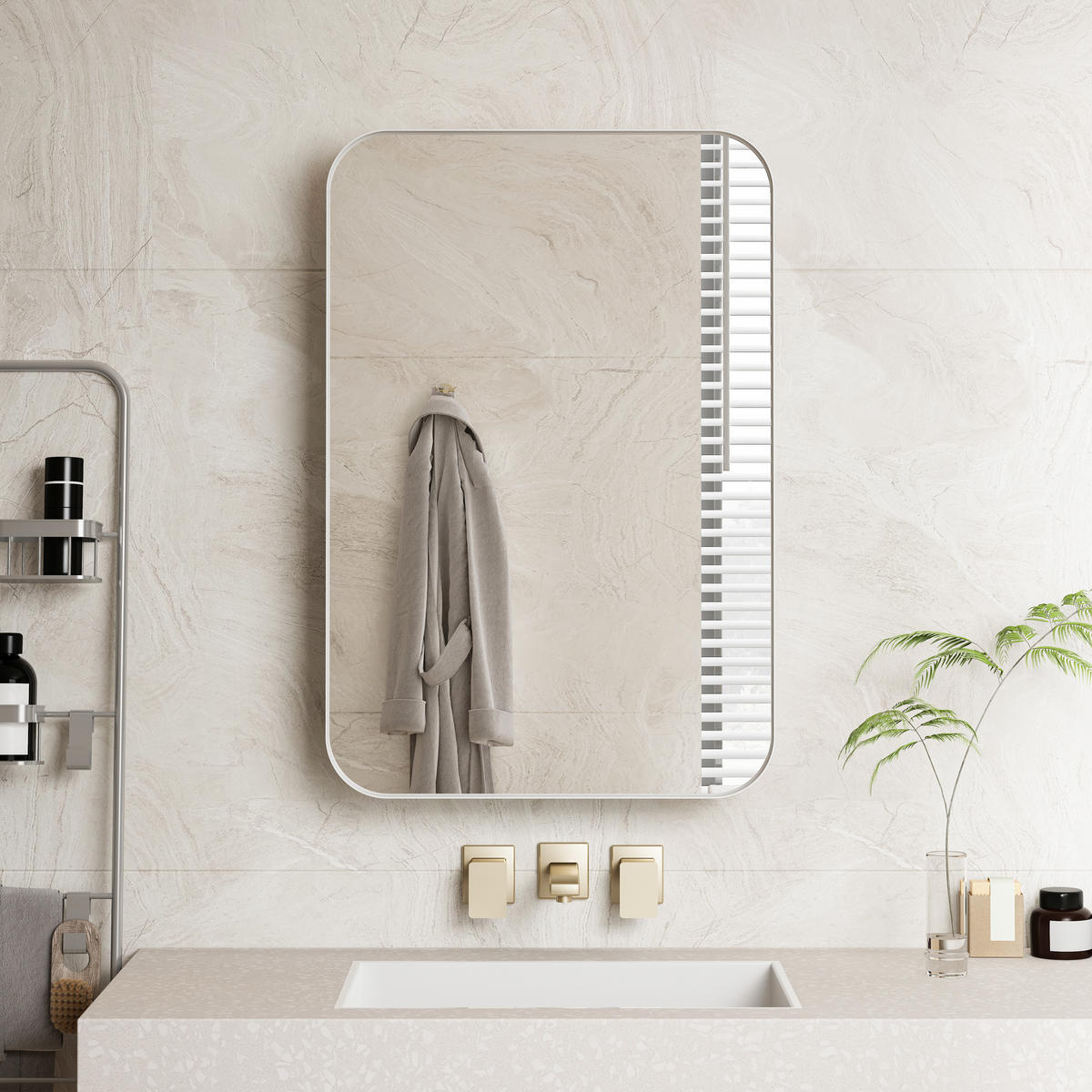 SPIEGELSCHRANK 76x51x12cm Weiß mit Aufbewahrung - Wandspiegel für Badezimmer - Weiß, Glas (76/12/51cm) - Modfu