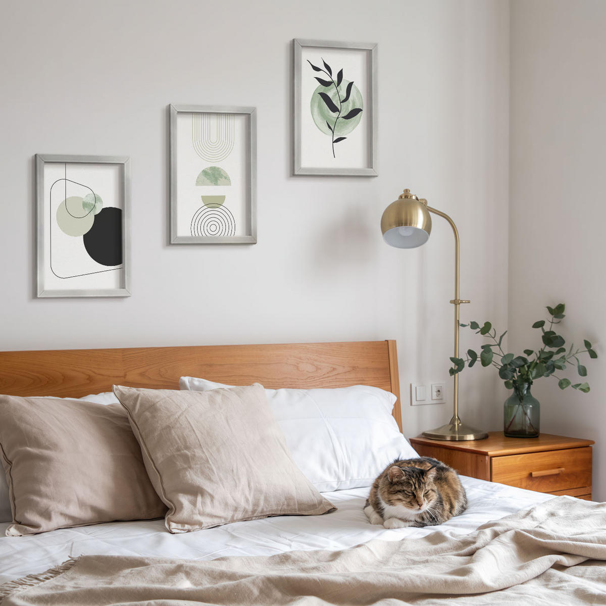 WANDBILDER 3er Set - 20x30 cm Silberner Rahmen - Abstrakte Pflanzenformen - Silberfarben, Kunststoff (20/30cm) - ArtPrintCave