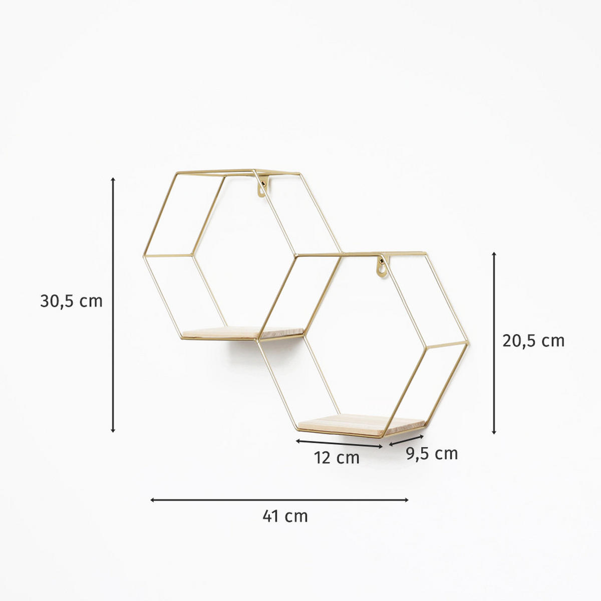 WANDREGAL Doppeltes sechseckiges aus Metall - 30,5 x 41 cm - Gold - Goldfarben, Metall (41/30.5/10.5cm) - IVOL