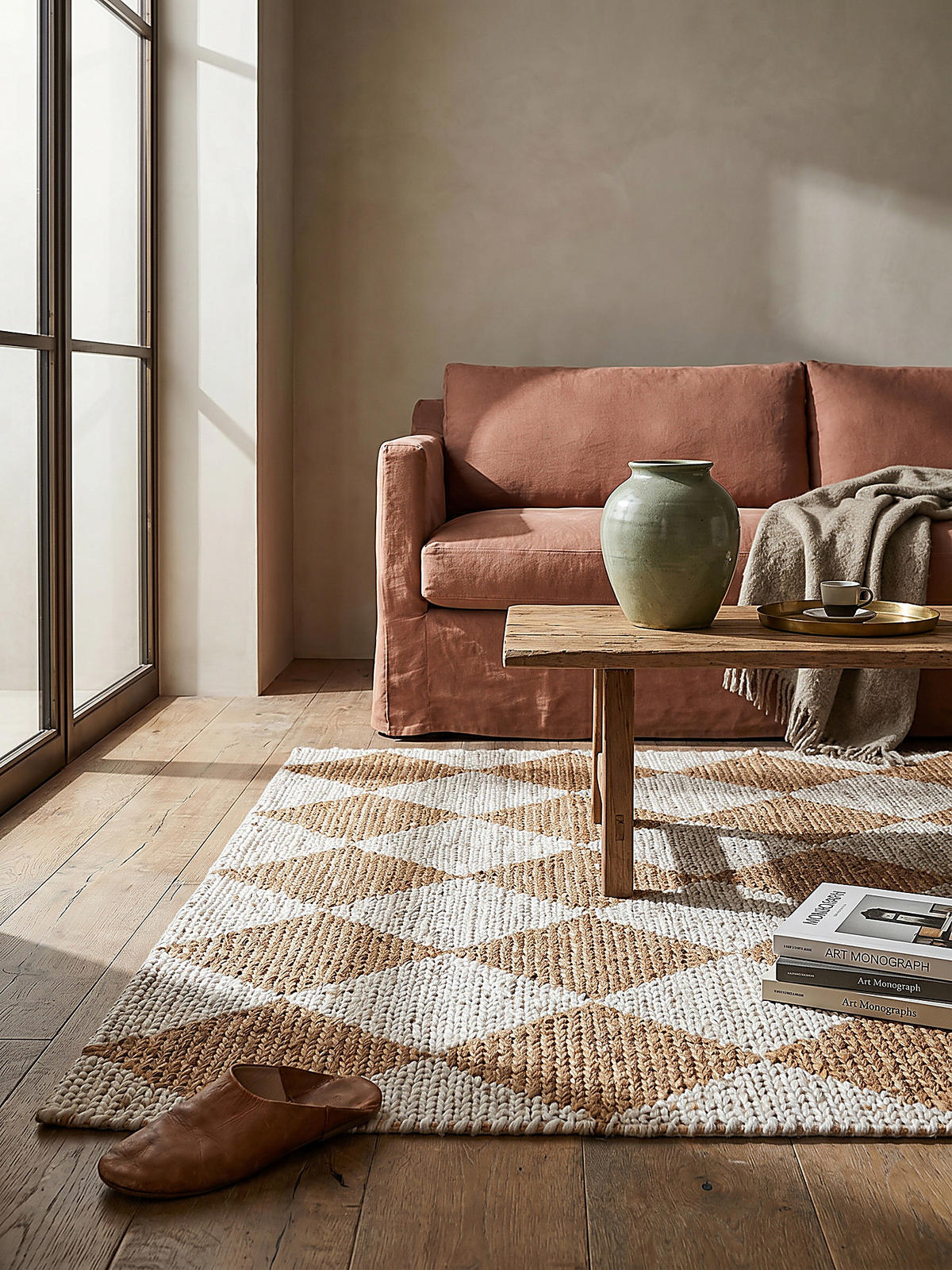 JUTETEPPICH BAIN, mit Rautenmuster, Beige, 120 x 170 cm - Beige, Textil (120/170cm) - KADIMA DESIGN
