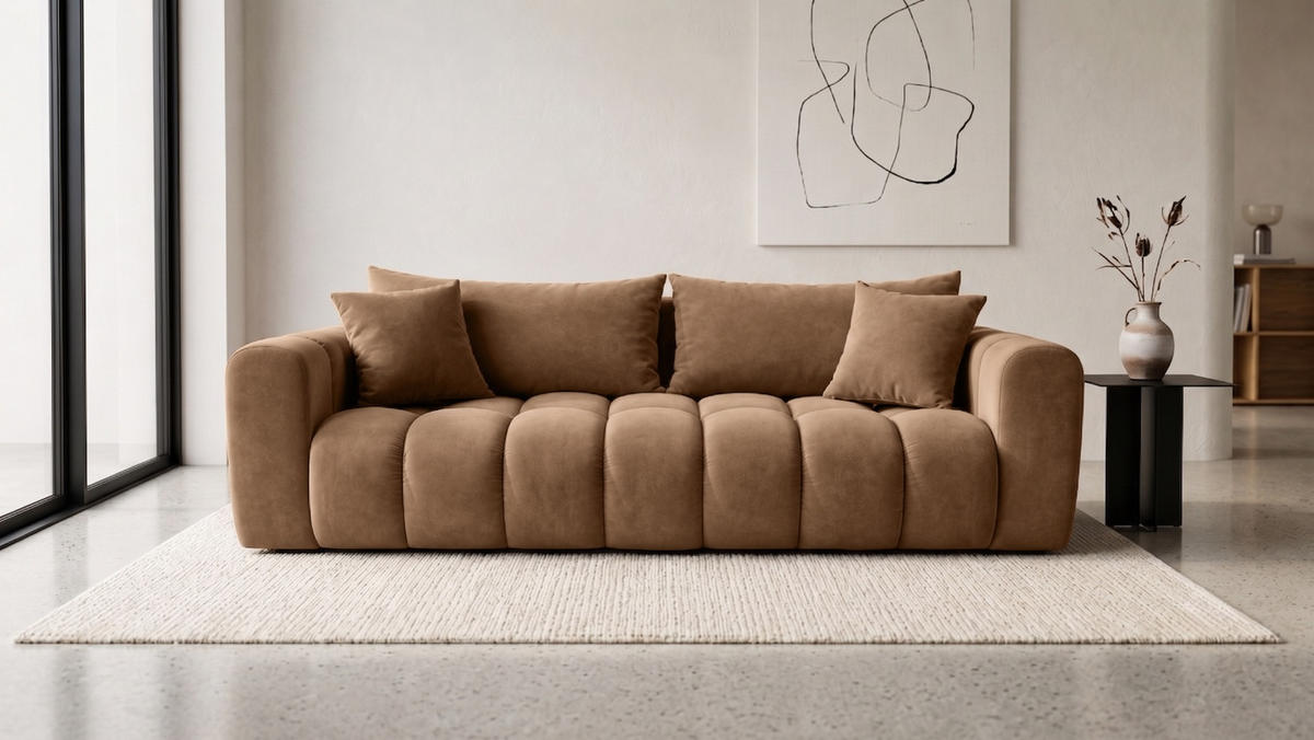 ROZKLÁDACÍ POHOVKA s úložným prostorem, velurová tkanina Bluvel, Latte, COSMOPOLITAN - světle hnědá, dřevo (240/97cm) - Kaiser Möbel