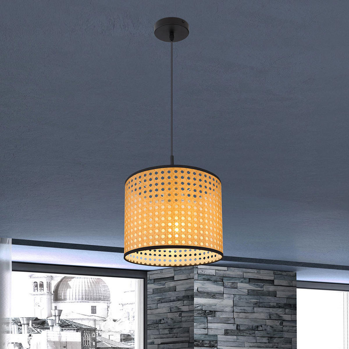 HÄNGELEUCHTE Bambus-Optik Braun - Braun, Kunststoff/Metall (28/28/140cm) - Globo Lighting