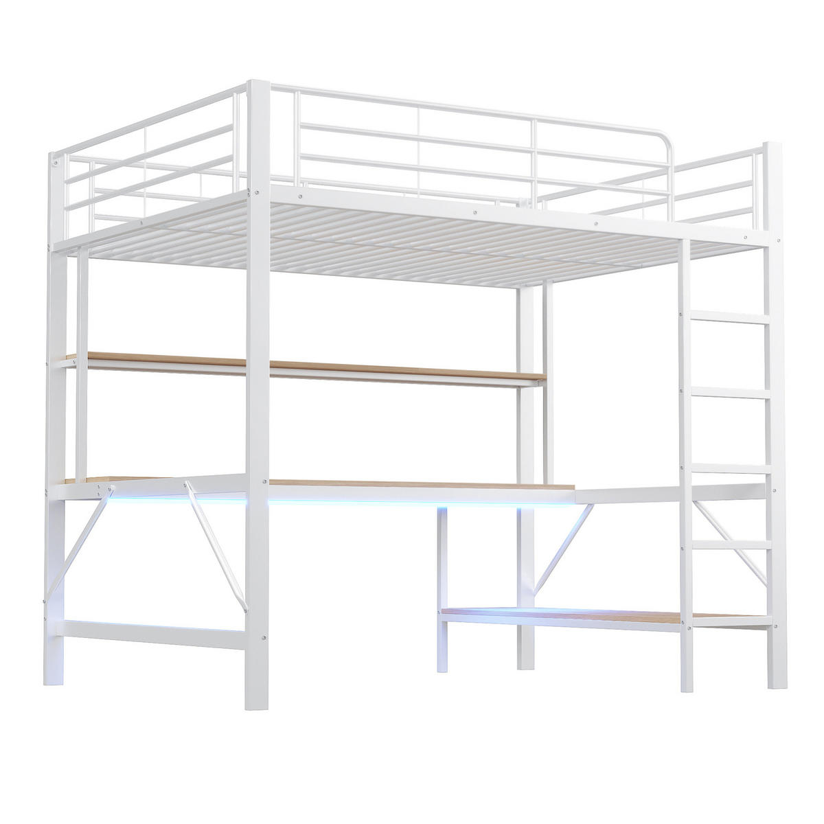 HOCHBETT 140/200 cm Weiß mit LED, USB und Steckdose ohne Matratze - Weiß, Metall (140/200cm) - MIVRAY