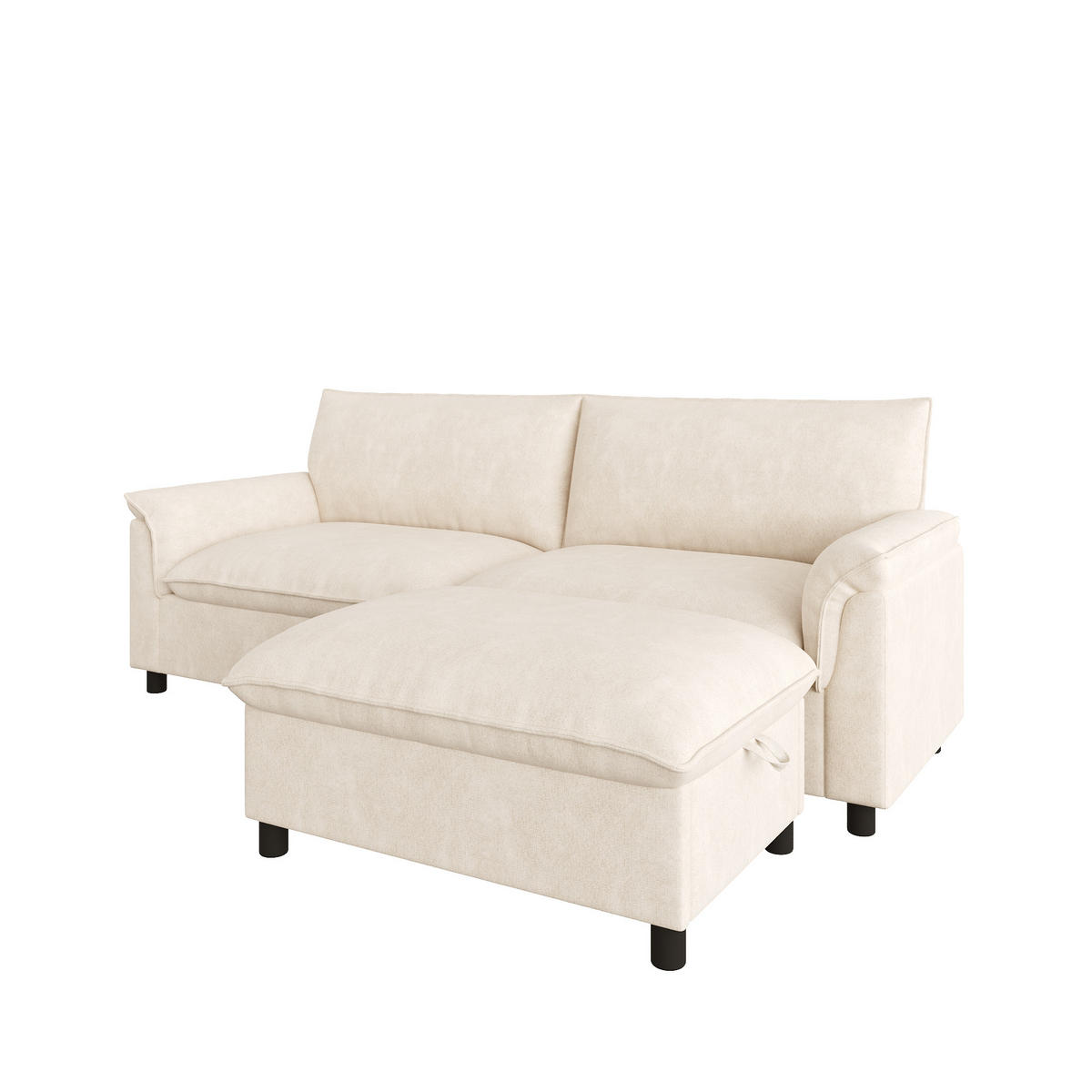 ECKSOFA 216/77/82 cm Beige mit Aufbewahrungs-Ottomane - Beige, Textil (77/82/216cm) - Oxeza