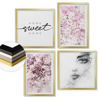 WANDBILDER 4er Set - 50x50 cm & 40x60 cm Goldrahmen - Pfingstrosenporträt einer Frau zu Hause - Goldfarben, Kunststoff (50/50cm) - ArtPrintCave
