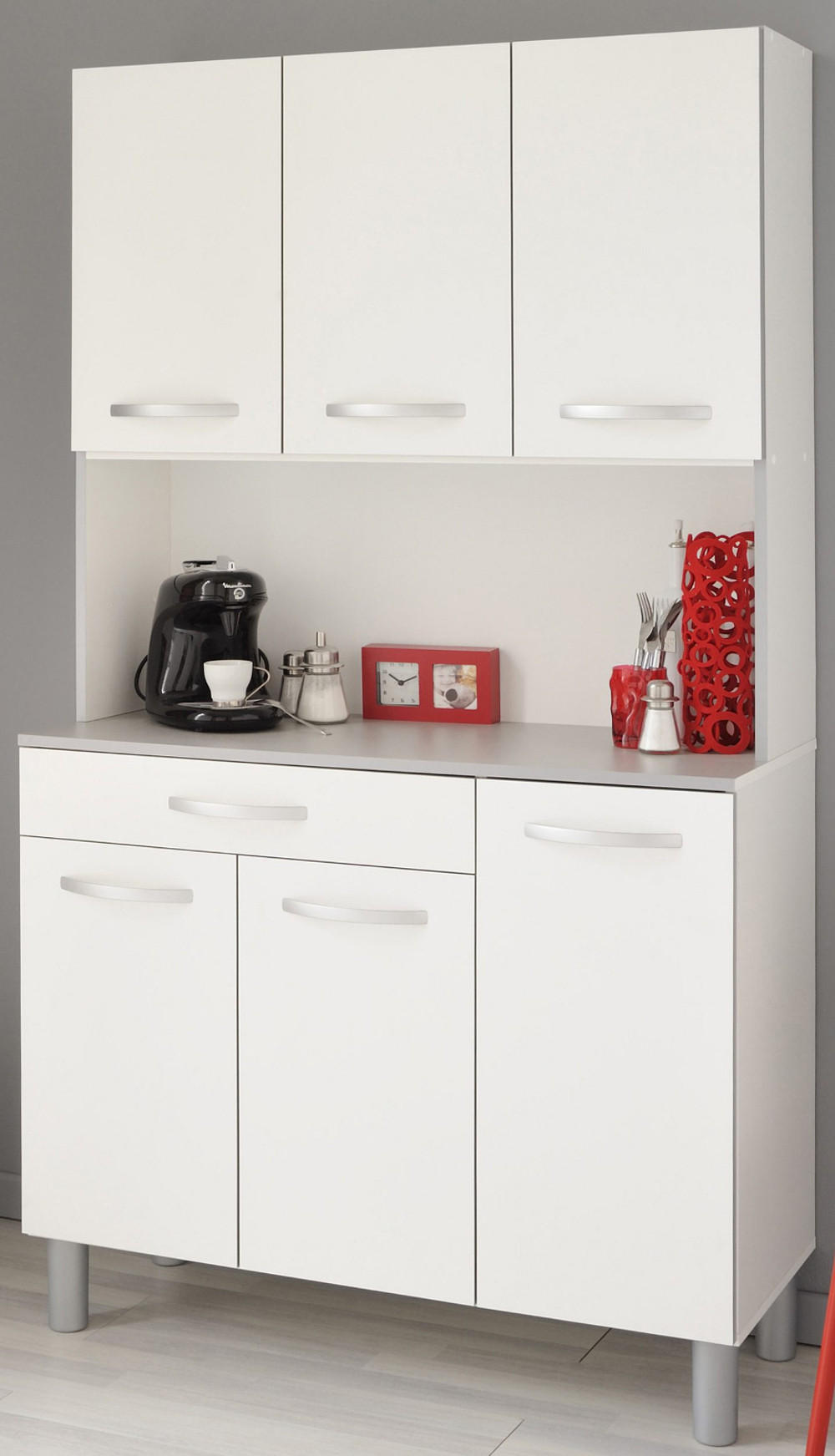 BUFFET Küche weiß, grau 101 cm Küchenschrank mit viel Stauraum - Weiß/Grau, Holzwerkstoff (101/185/40cm) - Parisot Meuble