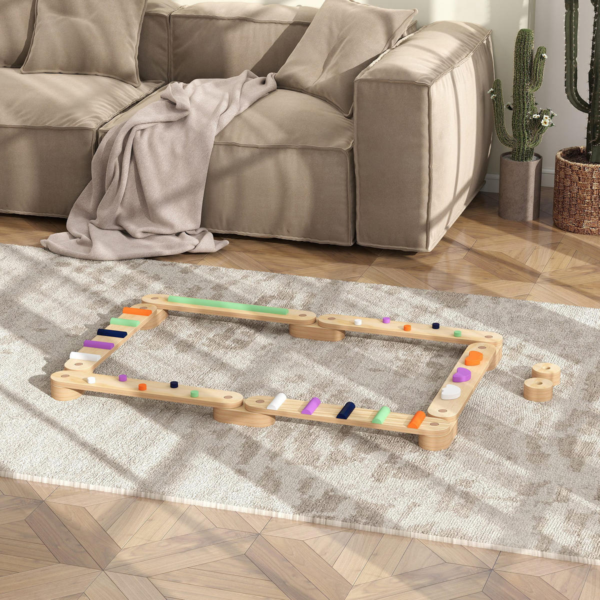 BALANCEBALKEN-KINDERSET aus Holz, 3-8 Jahre, zweiseitig, für Koordination - Multicolor, Holzwerkstoff (115/8.5/130cm) - AIYAPLAY