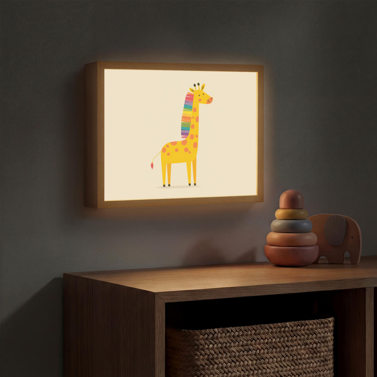 NÁSTĚNNÁ LAMPA S AKUMULÁTOREM Žirafa - Duhová hříva - béžová 40x30 cm - béžová, kompozitní dřevo (40/30/8cm) - OnlyWow