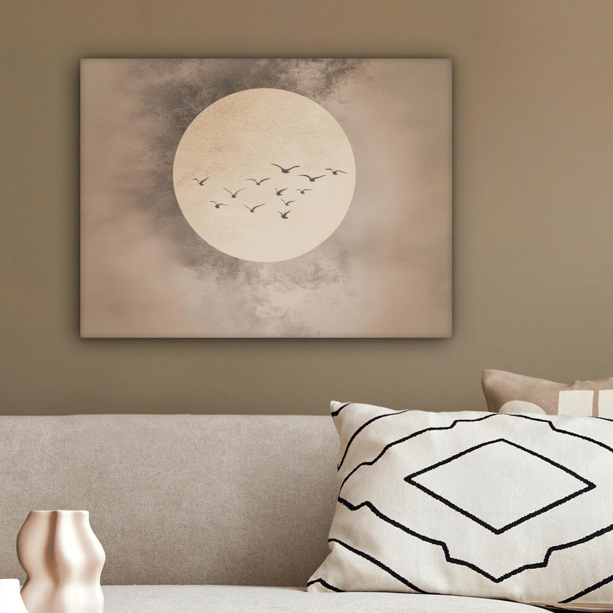 LEINWANDBILD Vogel - Beige - Japanisch 40x30 cm - Taupe, Textil (40/30cm) - MuchoWow