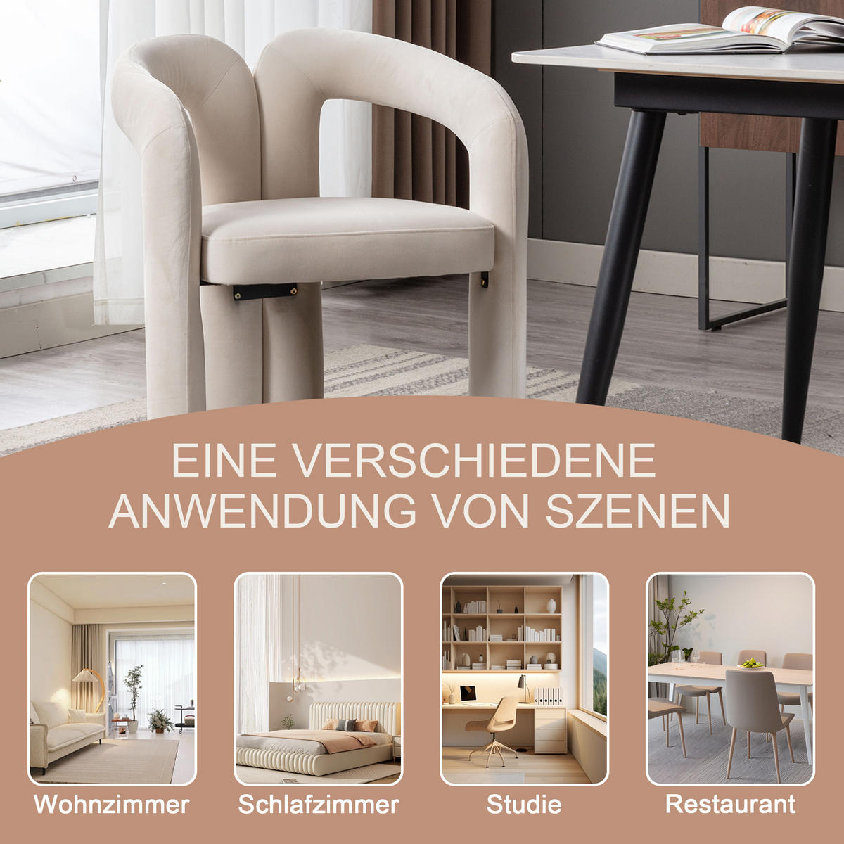 ESSZIMMERSTUHL 2er-Set aus Samt mit Metallbeinen - Beige, Textil (64/71/50.5cm)