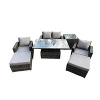 GARTENMÖBEL Set Polyrattan Dunkelgrau 6-Sitzer - Dunkelgrau, Metall - Fimous