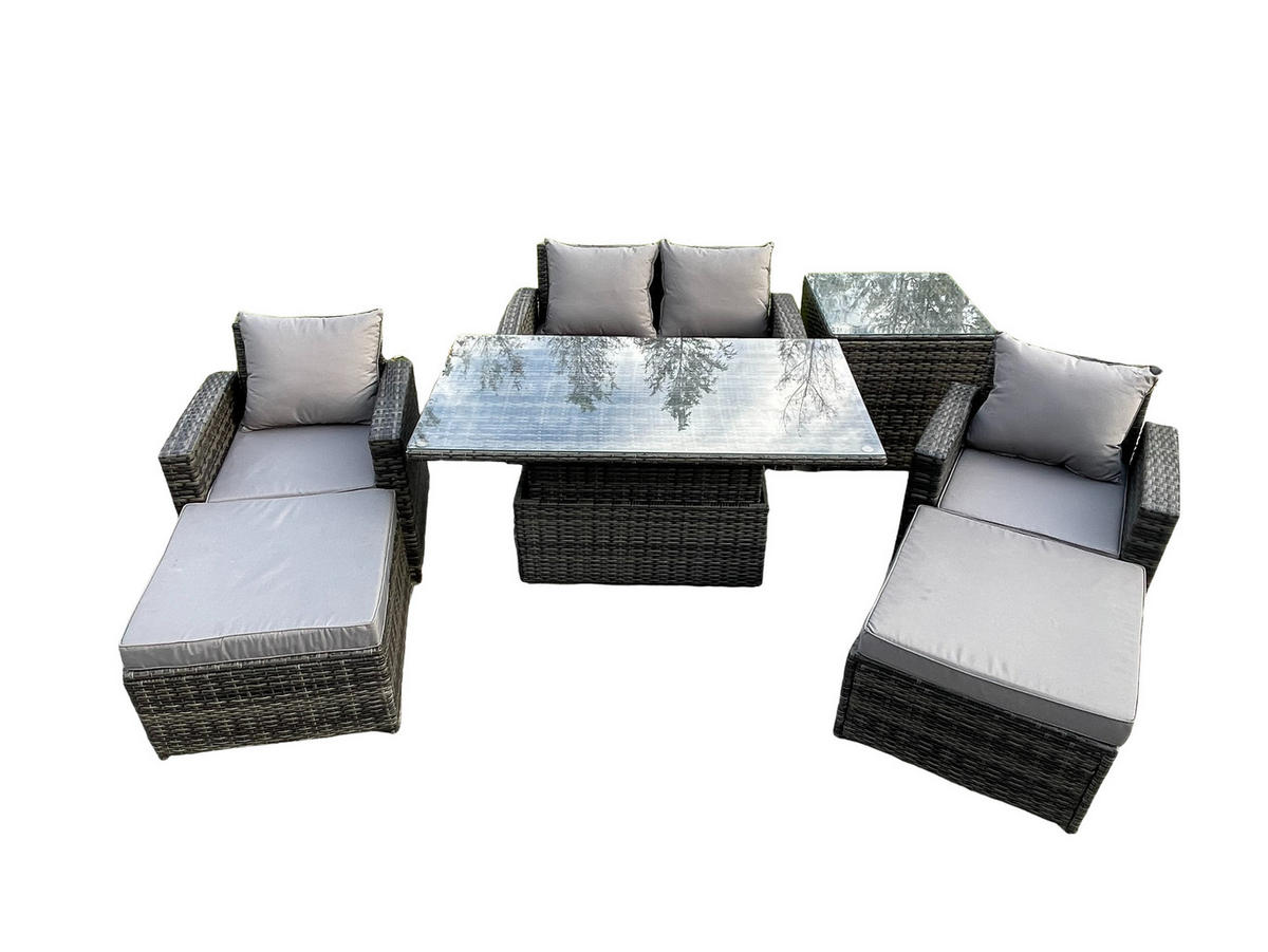 GARTENMÖBEL Set Polyrattan Dunkelgrau 6-Sitzer - Dunkelgrau, Metall - Fimous