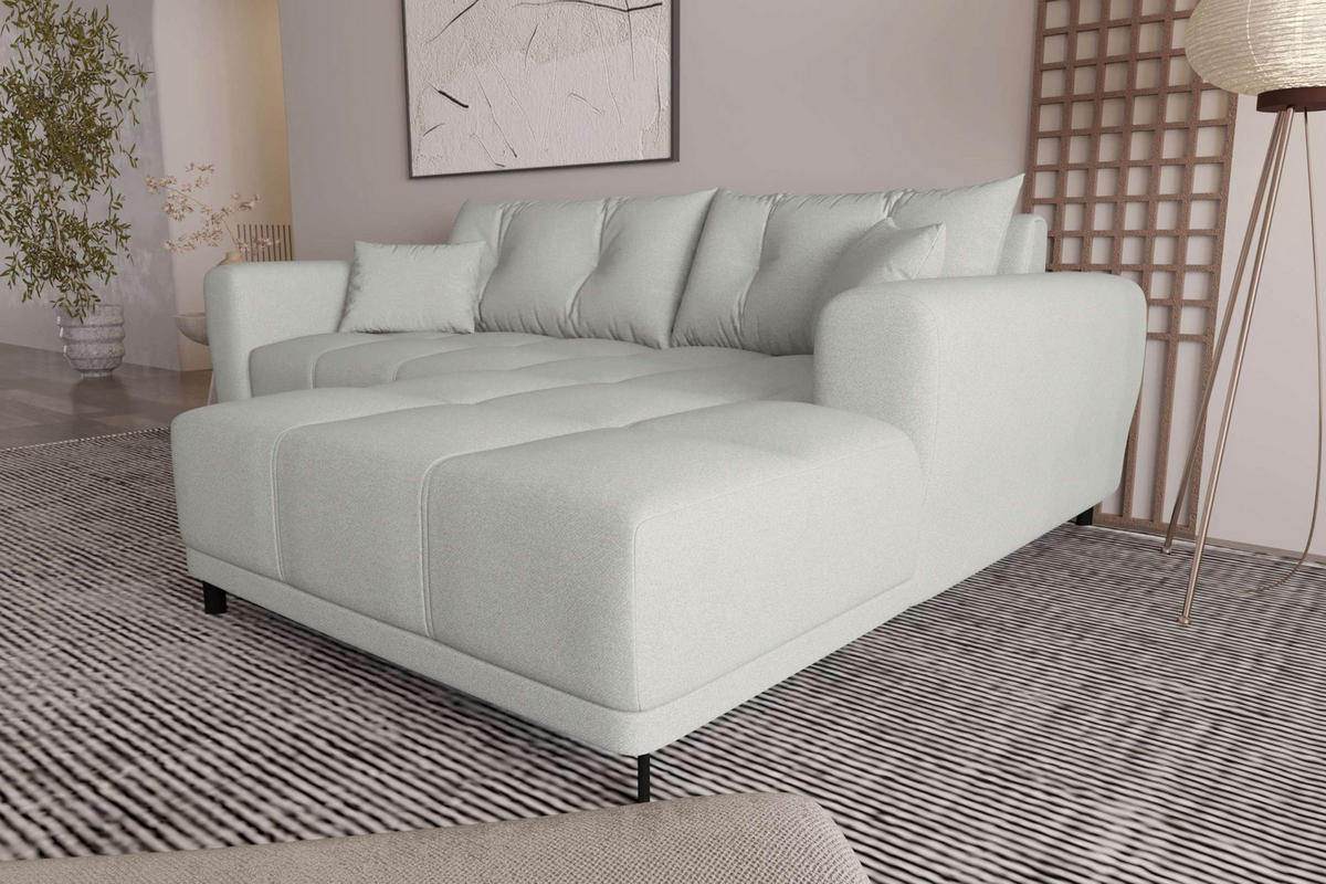 ECKSOFA Massimo Strukturstoff Hellgrau inkl. Schlaffunktion Rechts - Hellgrau/Schwarz, Textil/Metall (246/177cm) - 99rooms
