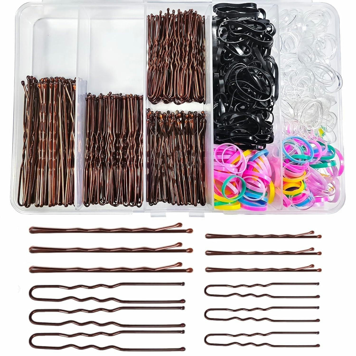 HAARNADEL Set 650 Teile mit Aufbewahrungsbox Braun - Braun, Metall (1/1/7cm)
