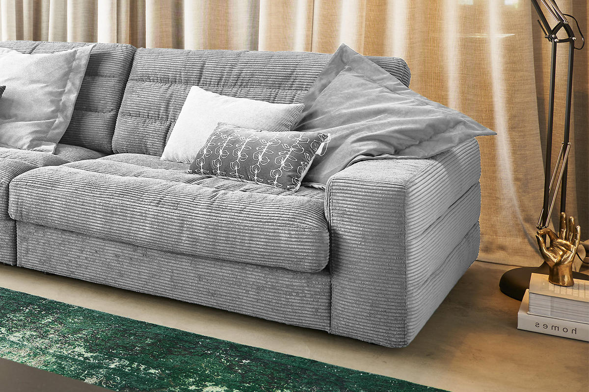 ECKSOFA XL LANA Hellgrau Cord - Hellgrau/Schwarz, Textil (416/205cm) - KAWOLA