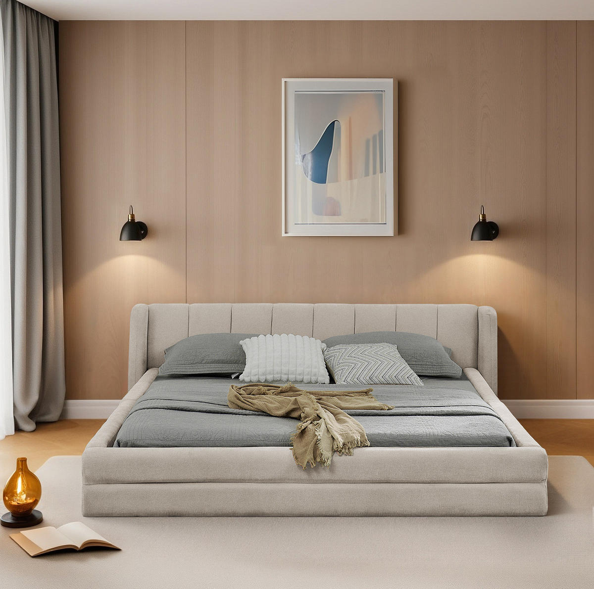 POLSTERBETT 160/200 cm mit ergonomischem Kopfteil und Chenillebezug, Beige - Beige, Kunststoff (160/200cm) - Redom