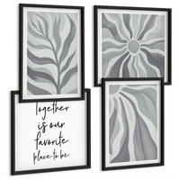BILDER SET 4er Set - 50x50 cm & 40x60 cm Schwarzer Rahmen - Illustrationen mit floralen Pastellmustern - Schwarz, Kunststoff (50/50cm) - TULUP