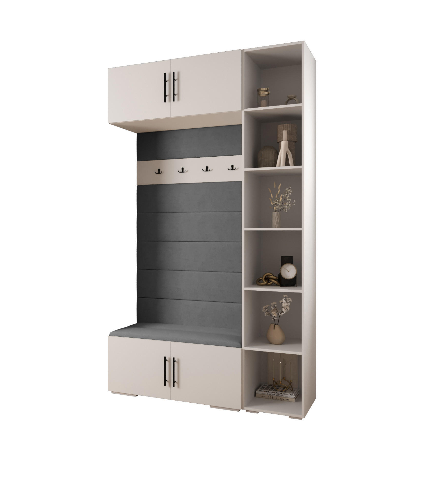 Abiks Möbel Garderoben-Set Weiß, Grau, Schwarz 140x236.7x47 cm
