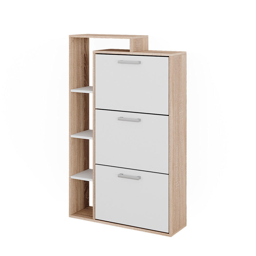 SCHUHKOMMODE Orlando Sonoma 80 x 128.3 cm mit 3 Fächern - Weiß/Sonoma Eiche, Holzwerkstoff (80/128.3/24.2cm) - Vicco